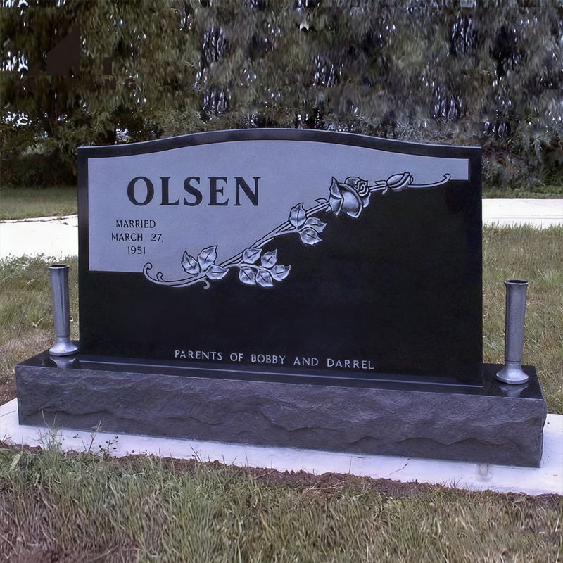 Piatră funerară din marmură cu model de trandafir contrastant alb-negru