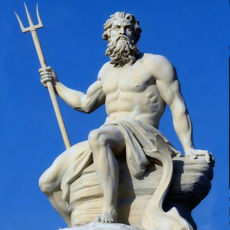 Sculptură umană din marmură cu tematică Poseidon