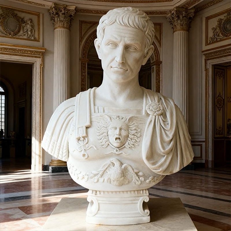 Bust de sculptură umană în marmură în stil roman