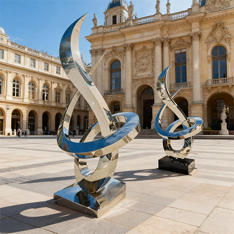 Sculptură metalică simplă albastră și argintie