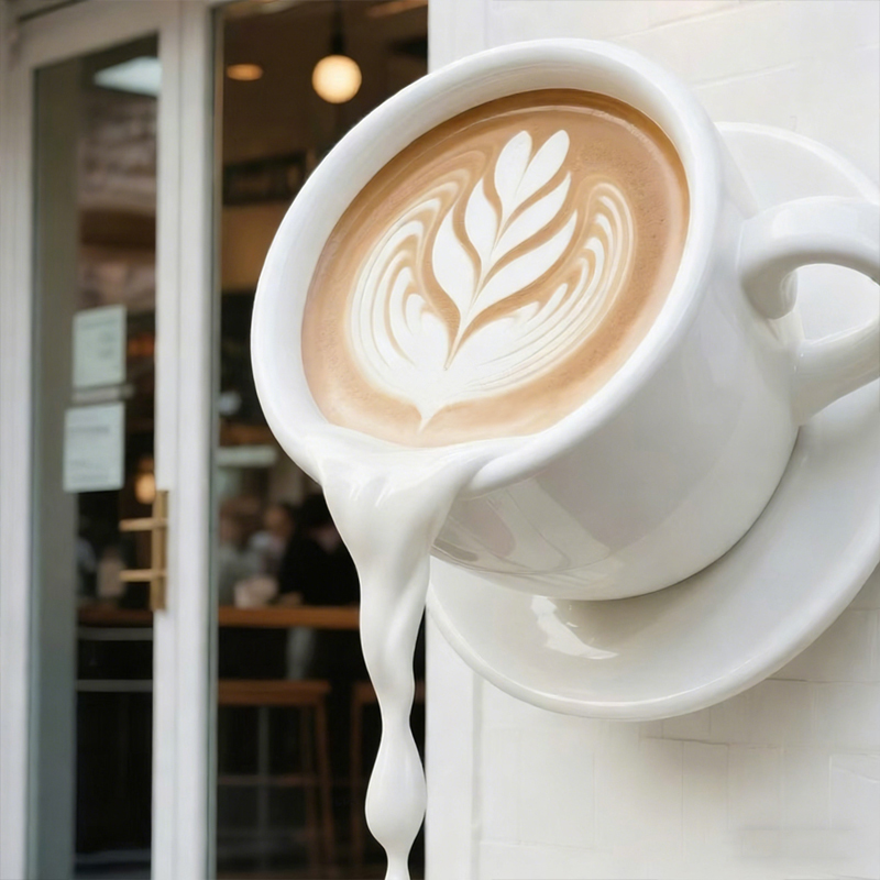 Sculptură decorativă ceașcă de cafea plutitoare din fibră de sticlă