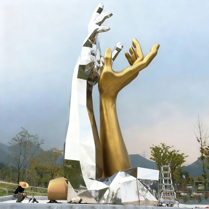 Sculptură de artă abstractă din oțel inoxidabil în aer liber