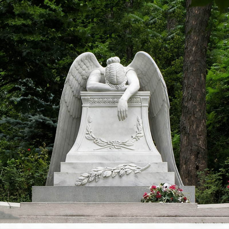 Piatră funerară de marmură de înger cu capul plecat