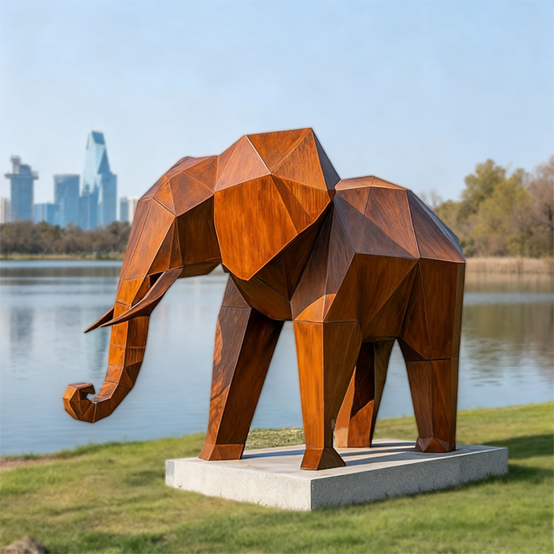 Sculptură animală elefant geometric cu fațete din oțel rezistent la intemperii