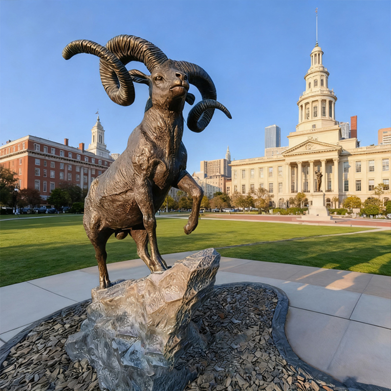 Bronz Big Horn Berbec Sculptură – Decorare grădină în aer liber