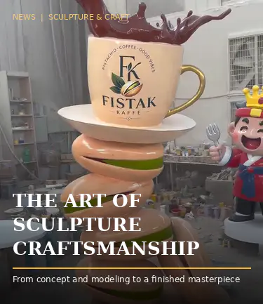 Cum este turnat și pictat o sculptură din fibră de sticlă de cafea cu fistic pentru o nouă cafenea din SUA?